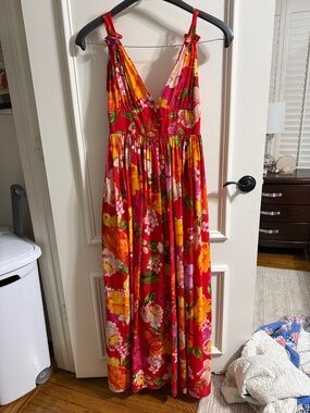 Ronny Kobo Collection Red Tropical Floral Maxi Dress